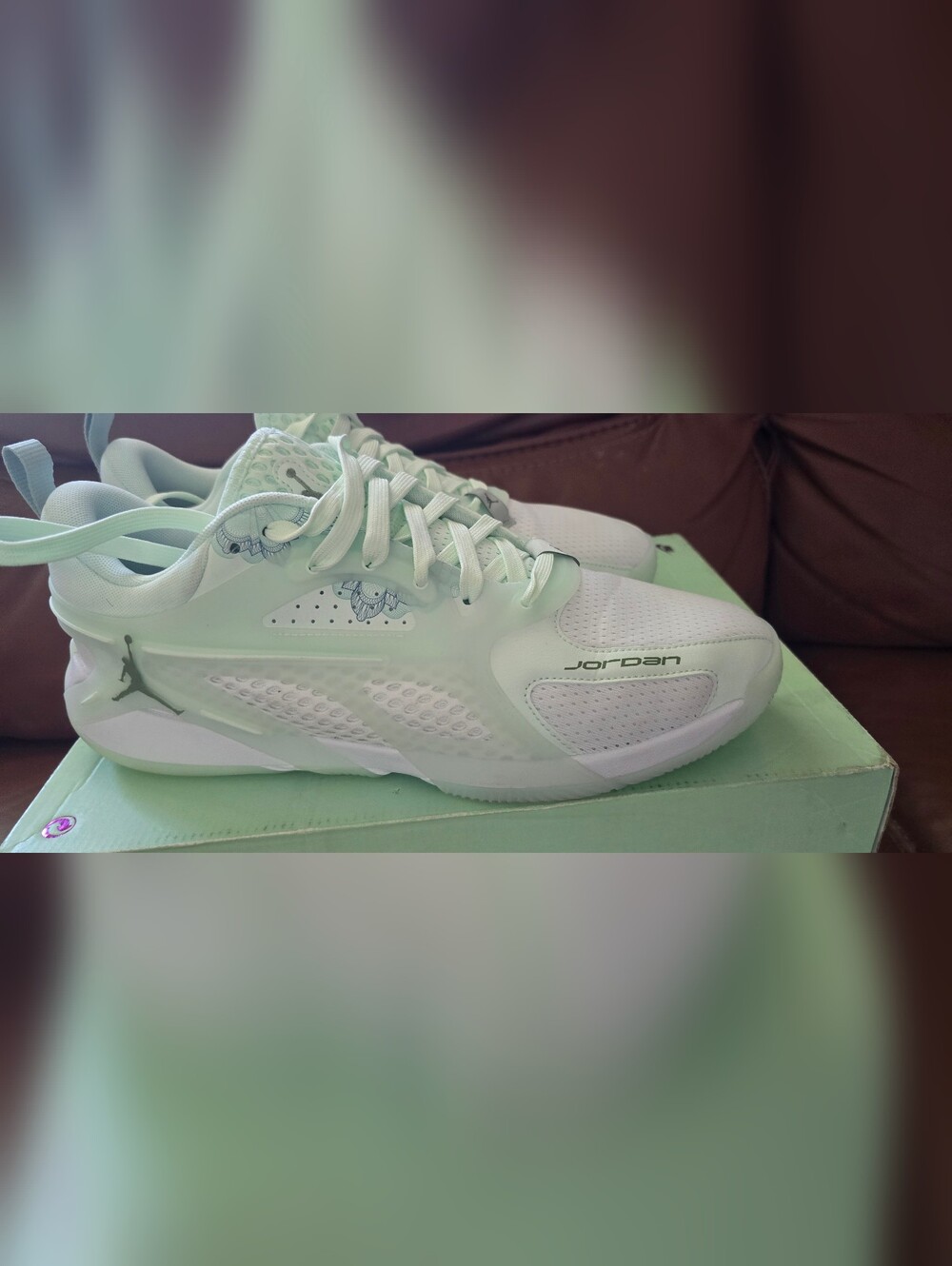Jordan Women's 12.5 Mens 11 Mint Green and White Low-Top Sneakers